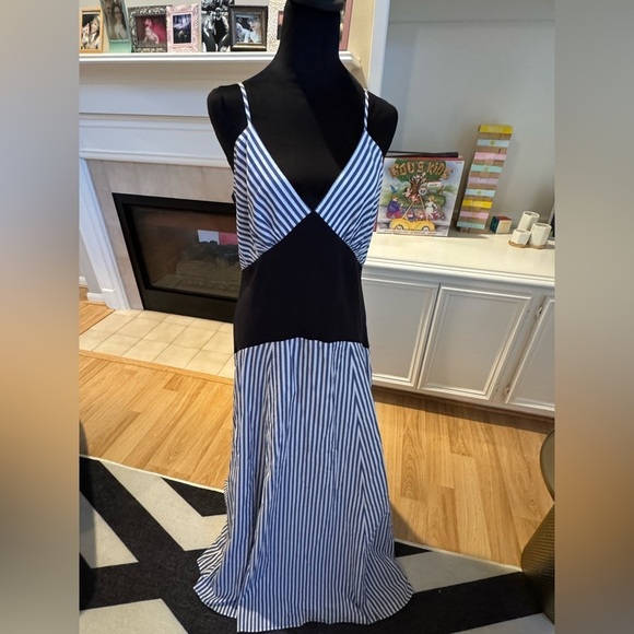 ROSIE ASSOULIN Blue & White Knit-Paneled Striped Cotton Max Dress Size 8 EUC - Picture 7 of 12